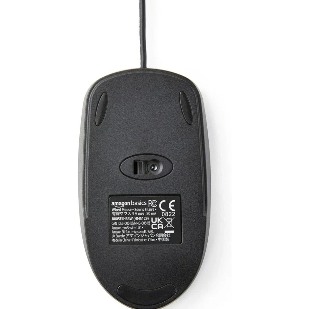 Amazon Basics 3-Button Wired USB Computer Mouse, Black